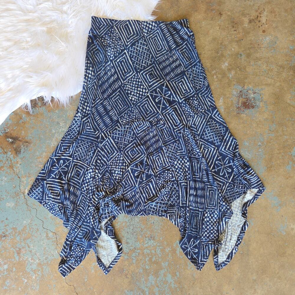 Ralph Lauren Printed Handkerchief Hem Midi Skirt Size S Blue White Linen Blend - Picture 2 of 8
